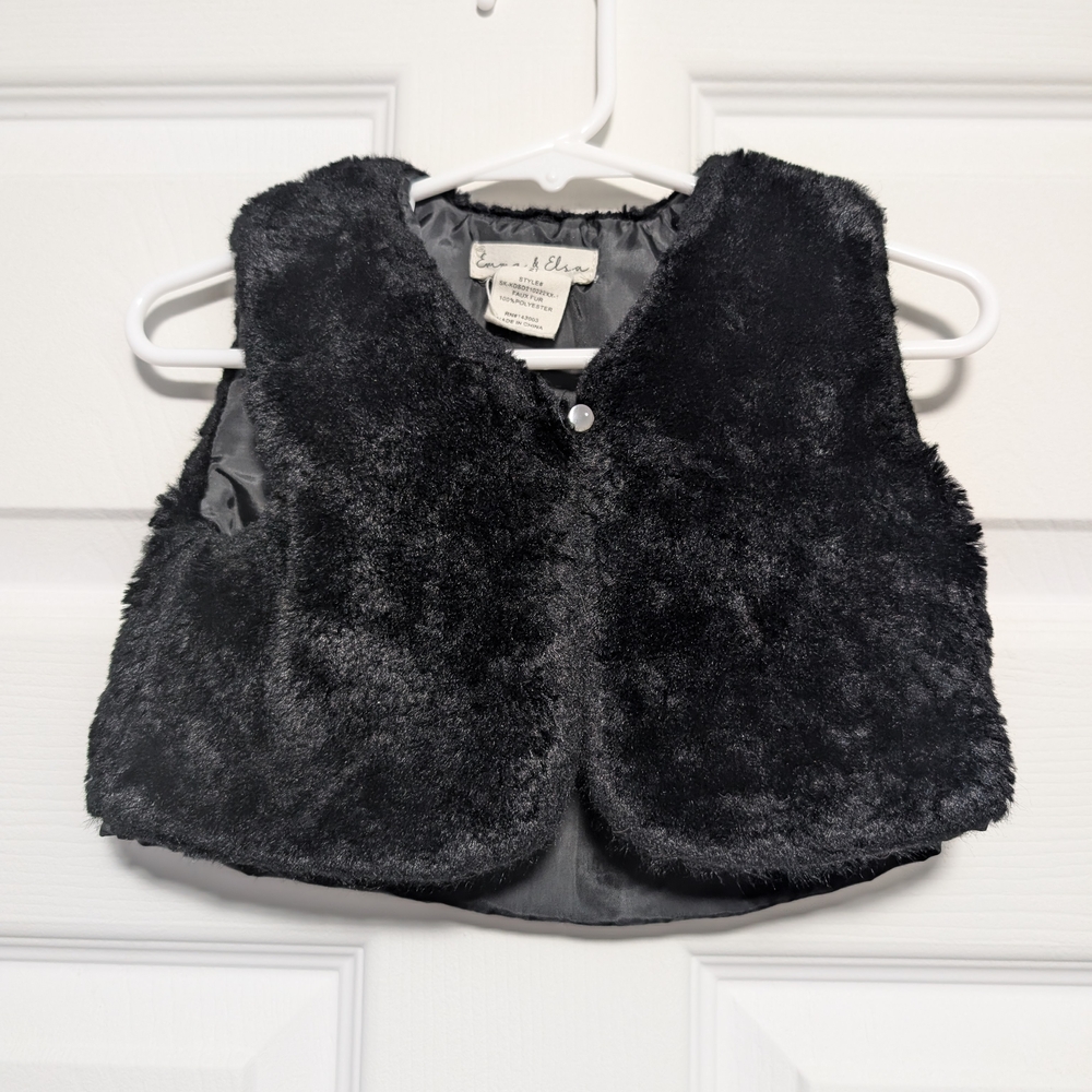Black Faux Fur Vest Sleeveless Cropped